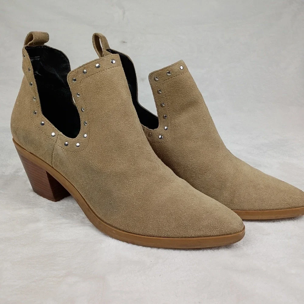 Rebecca Minkoff Suede Cut Out Studded Ankle Boots Tan Sand Womens 9.5 M